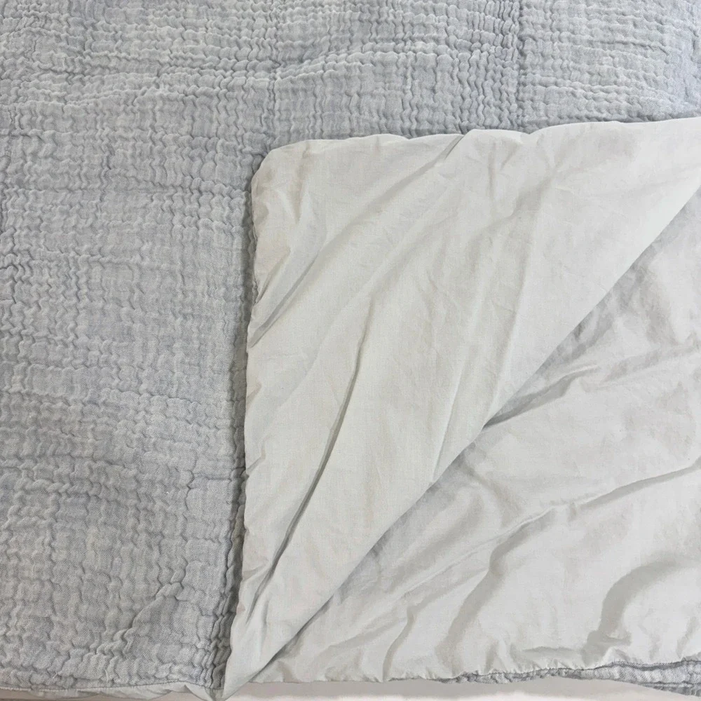 Pottery Barn Cloud Linen Cotton Duvet Cover Full Queen Light Blue Textured Gauze